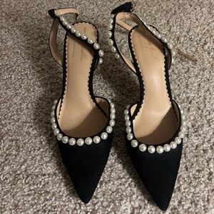 Elegant Black Pearl-Embellished Women's Heels